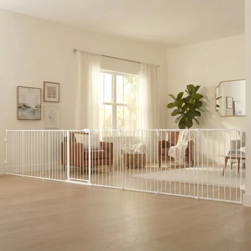 Vista 13 de Regalo Puerta de bebé configurable súper ancha de 76 pulgadas, incluye 4 paquetes de soportes de pared y accesorios