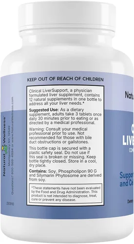 Vista 3 de Natural Wellness Apoyo clínico hepático – Mezcla de cardo mariano y curcumina formulada por médicos para desintoxicación, reparación y función