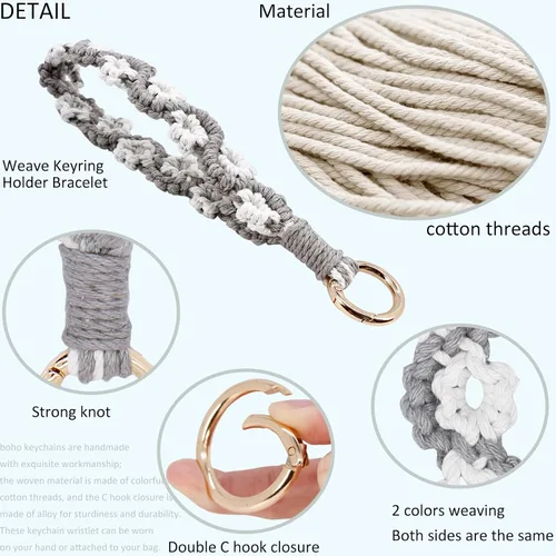 Vista 31 de BIHRTC Llavero de pulsera boho con soporte para lápiz labial, pulsera hecha a mano