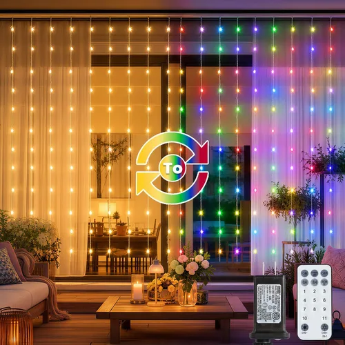 Vista 15 de Twinkle star - Cortina de cadena de 300 LED para ventana, luces para bodas, hogar, jardines, habitaciones, decoraciones de pared interiores