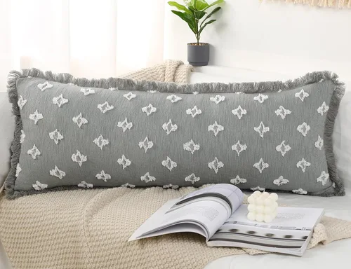 Vista 10 de Funda de almohada lumbar larga bohemia de 12 x 36 pulgadas con flecos de borlas, funda de almohada lumbar extra decorativa con patrón de flores 3D