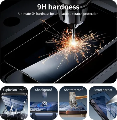 Vista 5 de Paquete de 2+2 protectores de pantalla de vidrio templado antiluz azul y protector de lente de cámara para iPhone 17e/16e, protección ocular