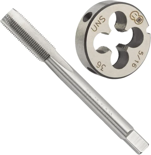 Vista 8 de 5/16 "-18 UNC HSS Tap And Die Set, 5/16 x 18 UNC Macho de rosca de máquina y UNS Rosca redonda Die mano derecha