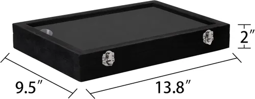 Vista 3 de Frebeauty Bandeja de joyería de terciopelo, organizador de joyas de 24 rejillas con tapa transparente, organizador de aretes con cierre, anillos