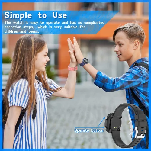 Vista 4 de Reloj digital de seguimiento de fitness para niños, deportes al aire libre, reloj de pulsera para niños y niñas, impermeable, con reloj despertador
