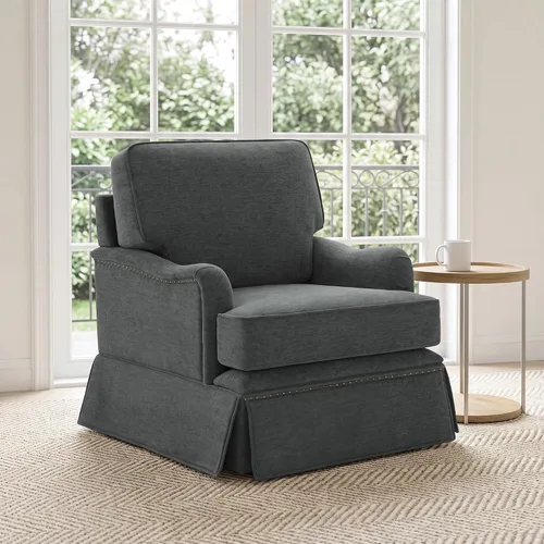 Vista 10 de Silla decorativa giratoria con otomana de almacenamiento, gris a rayas