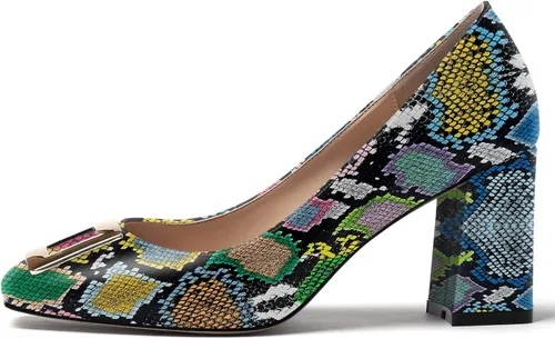 Vista 2 de WAYDERNS Zapatos de tacón alto con puntera cuadrada para mujer, de 3 pulgadas