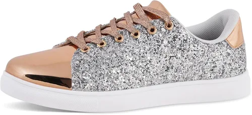 Vista 7 de Zapatos brillantes con lentejuelas brillantes para mujer, zapatos de tenis brillantes con diamantes de imitación con cordones