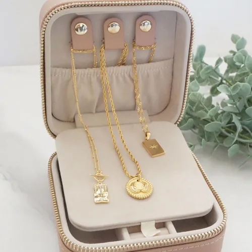 Vista 6 de YSM Designs Caja organizadora de joyas de viaje, joyero de viaje, pequeño joyero para mujer, estuche de viaje de joyería, caja organizadora