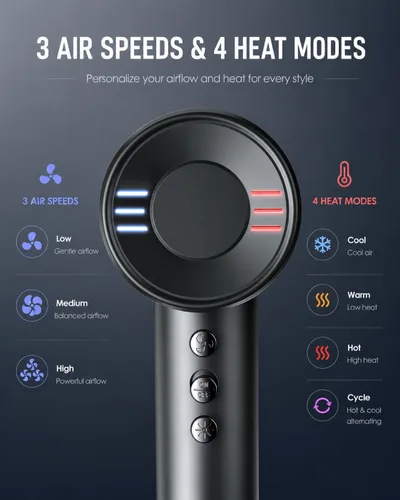 Vista 9 de Secador de pelo iónico, secador de secado rápido de 160,000 RPM con difusor