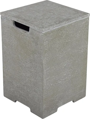 Vista 7 de AMS Chimenea Elementi Cubierta cuadrada de tanque de propano estilo Nápoles de 20 libras Base de hormigón GFRC Dimensiones: 17.3 x 17.3 x 25.6