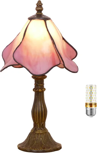 Vista 10 de Lámpara Tiffany Pequeña Mini Lámpara de Mesa de Vidrio Teñido Lámpara de Acento de Mesita de Noche Memoria Simpatía 8X14.5 Pulgadas (Azul)