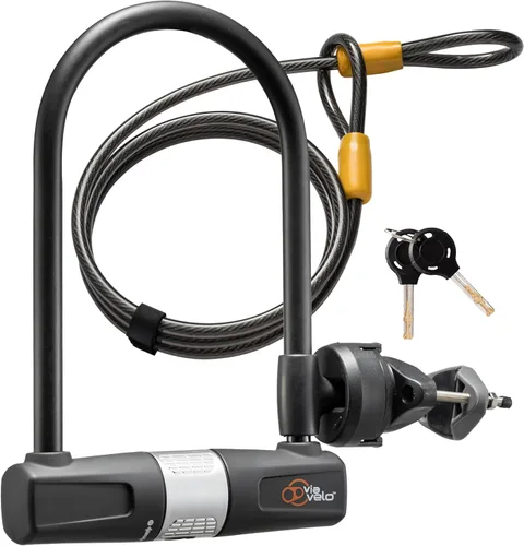 Vista 8 de Cerrojo en U para bicicleta con cable Via Velo, cerradura en U resistente antirrobo para bicicleta con cable de acero trenzado de 8 mm y 3 llaves