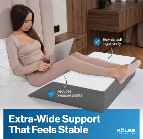 Vista 3 de Kölbs - Almohada extra ancha de elevación de pierna, elegante funda de jacquard, XL y ancha para mayor comodidad, almohada de cuña para cama