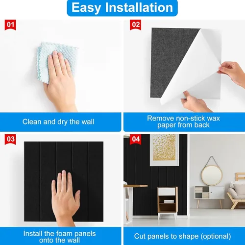 Vista 3 de 12 paneles de pared absorbentes de sonido, textura de poliéster, paneles de espuma insonorizada para dormitorios y salas de música