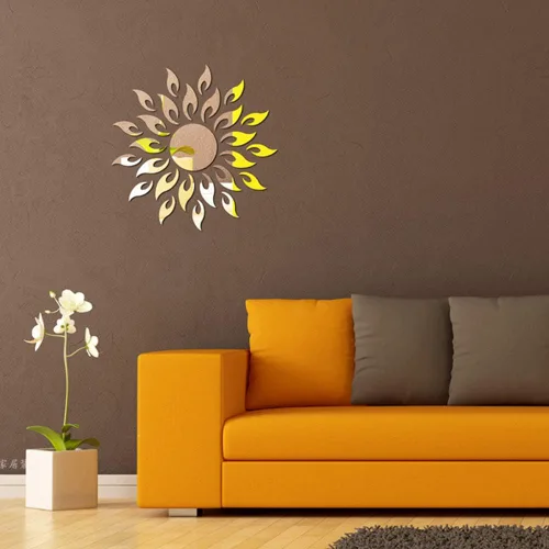 Vista 3 de Calcomanías de pared de espejo de girasol, redondas acrílicas autoadhesivas para bricolaje, decoración del hogar para sala de estar, dormitorio