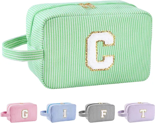 Vista 69 de Bolsa de maquillaje personalizada con inicial A-Z para mujeres, niñas y niños, bolsa de aseo de viaje, bolsa de maquillaje preparada, bolsa