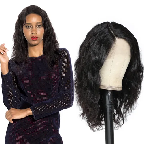 Vista 10 de Blissource Pelucas de cabello humano corto y rizado para mujeres negras, pelucas de cabello humano ondulado con parte en L, pelucas de encaje