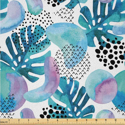 Vista 9 de Ambesonne The Yard, tela de cachemira de The Yard, diseño vintage de motivos botánicos orientales, flores, vibraciones psicodélicas, arte, tela