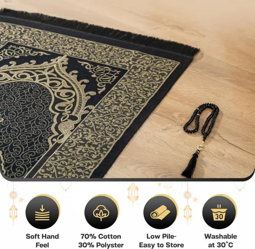 Vista 3 de Alfombra de oración musulmana con cuentas de oración islámica, alfombrilla de oración de viaje, regalos islámicos para mujeres, oración portátil