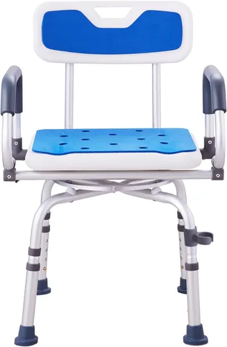 Vista 9 de VEVOR Silla de ducha giratoria de 360 grados, asiento de ducha ajustable con brazos giratorios para duchas o bañeras interiores, silla de ducha