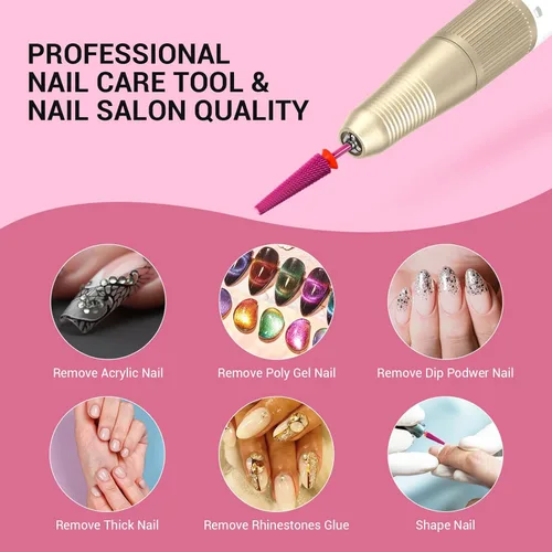 Vista 6 de MelodySusie Brocas de uñas súper largas 5 en 1, brocas de carburo de tungsteno de 3/32 pulgadas, adecuadas para manicura, pedicura, cutícula