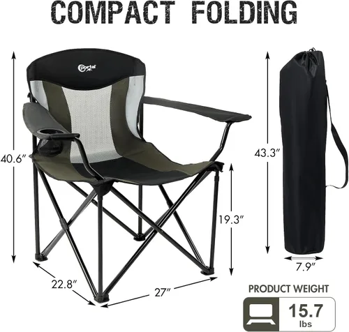 Vista 3 de PORTAL Silla plegable grande y alta de gran tamaño, portátil, resistente, plegable, XXL, para acampar al aire libre o adultos, soporta hasta 600