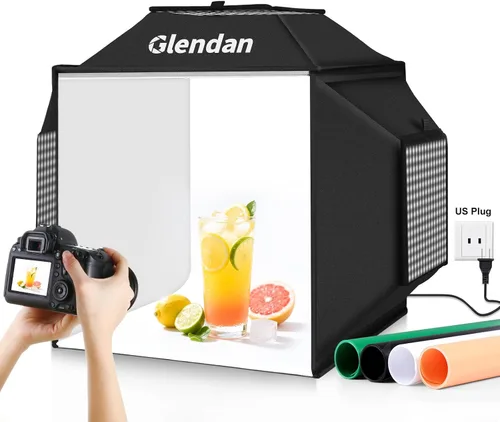 Vista 12 de Caja de luz Glendan para fotografía, caja de fotos de 10"x10" con 88 luces LED de alto índice de reproducción cromática, 6 fondos de PVC