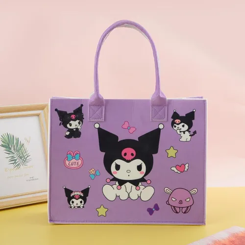 Vista 3 de Bolso de mano Kawaii blanco para perro, diseño de gatitos de dibujos animados, bolsa de fieltro reciclado, bolsa de hombro, regalos para mujeres