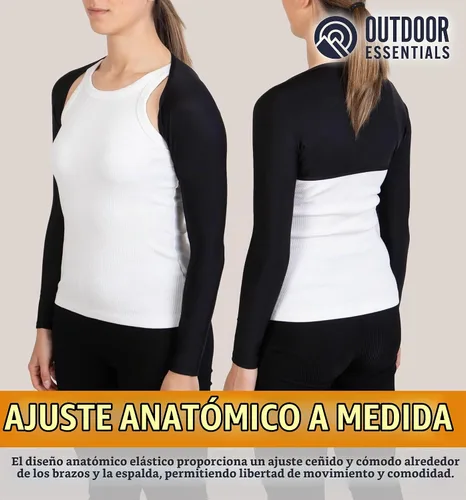 Vista 5 de OutdoorEssentials Mangas de brazo para mujer – Chal de golf UV con mangas – Bolero de entrenamiento – Medias de brazo para protección solar Negro