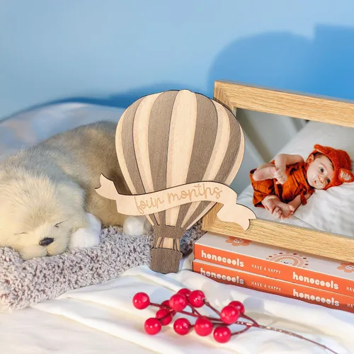Vista 2 de Tarjetas de hitos mensuales para bebés, discos de hitos mensuales de madera, accesorios de fotografía para recién nacidos para documentar