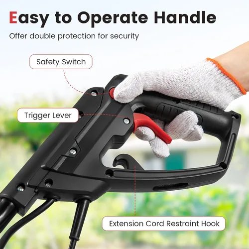 Vista 4 de Goplus Cultivador eléctrico con cable, 10 amperios potente rotiler plegable de jardín con ancho de labranza de 14 pulgadas y profundidad de trabajo