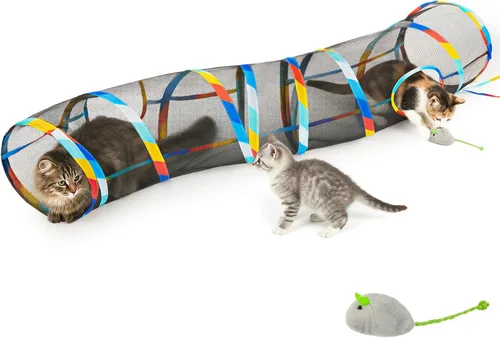 Vista 10 de Glittme Túnel para gatos, túneles para gatos de interior, cueva de gatos en forma de S con juguetes para gatos, tubos plegables para gatos y túneles