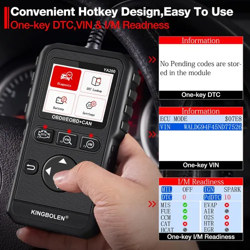 Vista 6 de KINGBOLEN YA200 - Escáner OBD2, Lector de Código OBD2 para Auto, Luz de Comprobación del Motor, Escáner de Auto OBDII con Funciones Completas