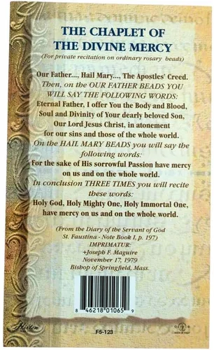 Vista 3 de William J. Hirten Tarjeta Santa Católica Deluxe con Oraciones Tradicionales (Misericordia Divina)