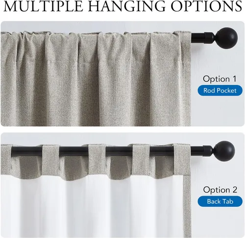 Vista 2 de Beauoop Cortinas de lino 100% opacas de 96 pulgadas de largo, 2 paneles para dormitorio, sala de estar, gris pardo con parte trasera blanca