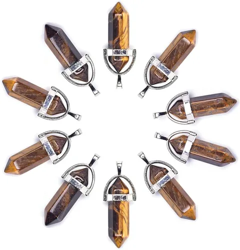 Vista 10 de Dije de bala de piedra de cuarzo auténtico, colgante de chakra de reiki, dijes de cristal a granel para fabricación de joyas 10 piezas amatista