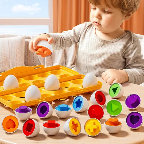 Vista 7 de JUKUDAHU Huevos Emparejados Juguetes para Niños Pequeños de 1 2 3 4 Años - Juegos de Clasificación de Formas y Colores, Huevos de Pascua para Niños