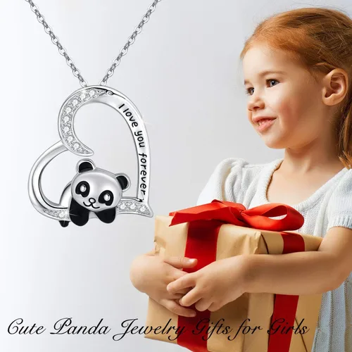 Vista 6 de JUSTKIDSTOY Collar de panda regalo para el día de la madre plata de ley 925 lindo colgante de corazón de animal joyería I Love You Forever