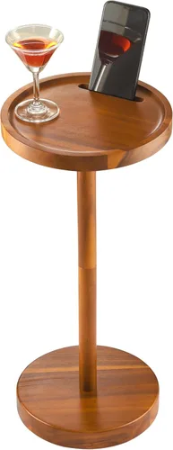 Vista 7 de BLUEWEST Mesa de bebidas, mesa auxiliar compacta de 22 pulgadas de alto con ranura para teléfono y base con peso, mesa de pedestal duradera como