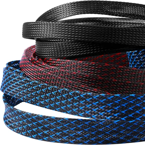 Vista 3 de Protector de cable de 9 rollos de 16 pies, tubería de telar de alambre, funda de gestión de cables trenzada, funda organizadora de cables expandible