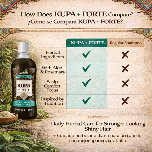 Vista 7 de Champú KUPA + FORTE con romero y aloe vera, 13.5 onzas líquidas, fórmula inspirada en huichol a base de hierbas, limpieza profunda y cuidado