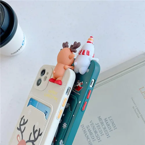 Vista 4 de Yatchen Funda de Navidad para iPhone 7/8/SE2, bonito diseño de dibujos animados 3D de Papá Noel con ranura para tarjetas, funda protectora ultra