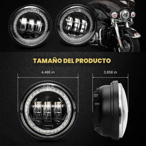 Vista 5 de LX-LIGHT lámparas Cree LED para niebla, 2 unidades, cromadas, de 4.5 pulgadas para motocicletas Harley Davidson