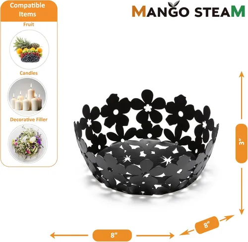 Vista 2 de Mango Steam Cesta decorativa de frutas, verduras y dulces (flor, negro)