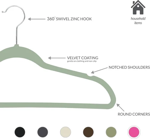 Vista 2 de Simplify - Perchas de terciopelo delgadas para ropa Juego de 100 Antideslizantes Camisas Trajes Pantalones Vestidos Prendas