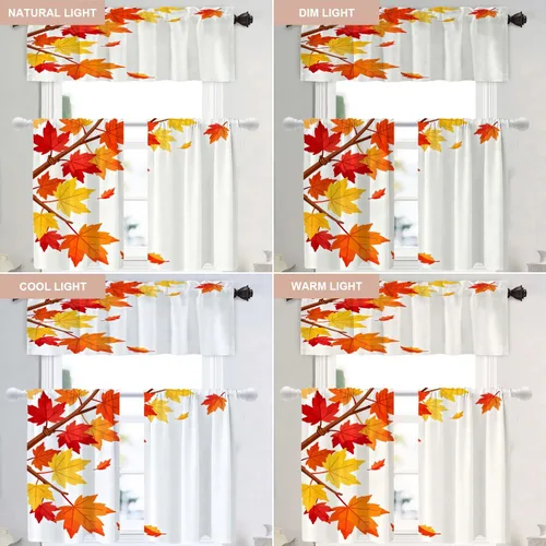 Vista 451 de Shrahala Orange Autumn Autumn Blackout Curtain Tiers, Fall Kitchen Valance Light Blocking Tier Drapes with Rod Pocket, 2 Pack 26 X 24 in