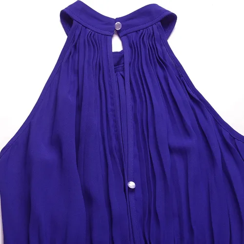 Vista 7 de Hugncmy Women Casual Solid Neck Hanging Sleeveless Pleated Jumpsuit Backless Button Belt Animal Pajama Jumpsuits for