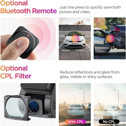 Vista 5 de VIOFO Dash Cam A119 Mini 2, sensor STARVIS 2, 2K 60 fps/HDR 30 fps con control de voz para coche con Wi-Fi GPS de 5 GHz, visión nocturna 2.0, modo
