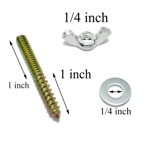 Vista 2 de Pernos de suspensión 1/4-20 x 2 Tornillo de doble cabeza con tuercas de ala para muebles de madera